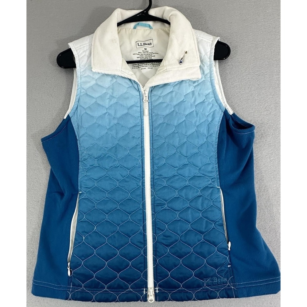 LL Bean Quilted Puffer Vest Ombre‎ Gradient Blue Lightweight Women's Size M